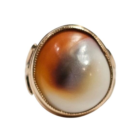 Antique 10K Gold "Eye of Shiva" Operculum Shell Ring - Picture 2 of 5